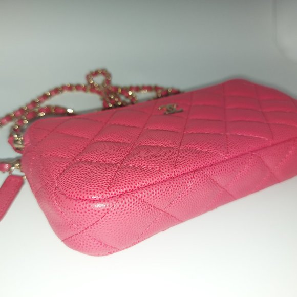 Chanel Pink Caviar Leather Double Zip Wallet On Chain 2017 - Picture 5 of 12